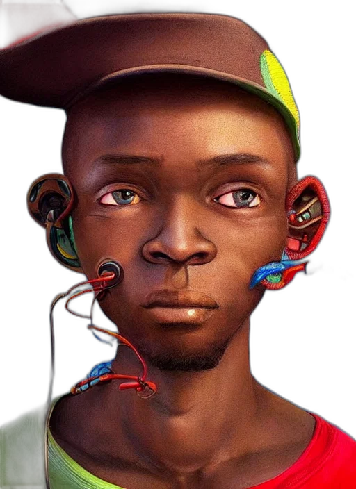 face, hat, mask, jewelry, photorealistic, concept art, 3d render, cyberpunk transparent PNG cut-out