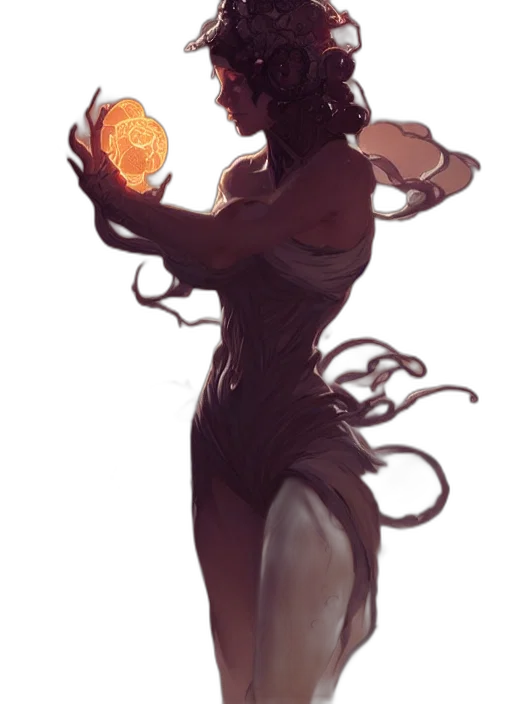creature, dress, mask, staff transparent PNG cut-out