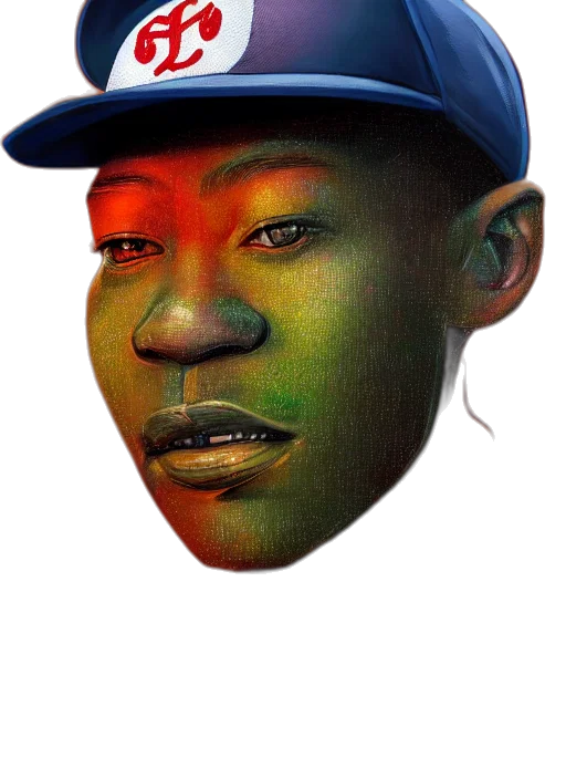face, mask, hat, creature, photorealistic, vaporwave, 3d render, concept art transparent PNG cut-out