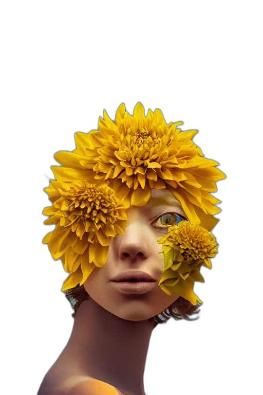 flower, face, crown, mask, photorealistic, fantasy art, 3d render, concept art transparent PNG cut-out