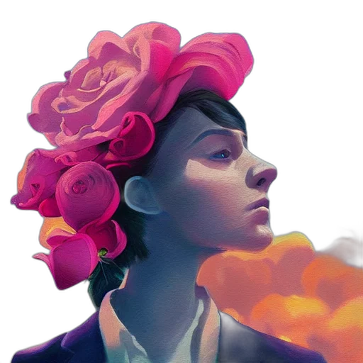 crown, face, flower, hat, watercolor, concept art, photorealistic, oil painting transparent PNG cut-out