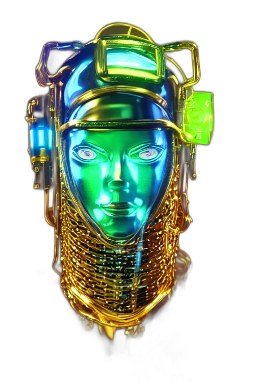 jewelry, mask, crown, robot, cyberpunk, 3d render, concept art, fantasy art transparent PNG cut-out