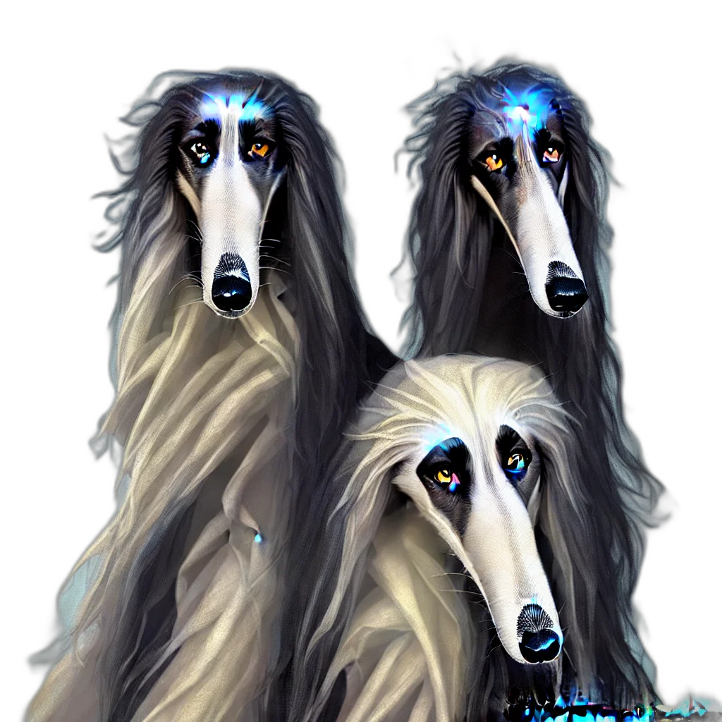 concept art, fantasy art, watercolor, photorealistic, blue, borzoi, very, long transparent PNG cut-out