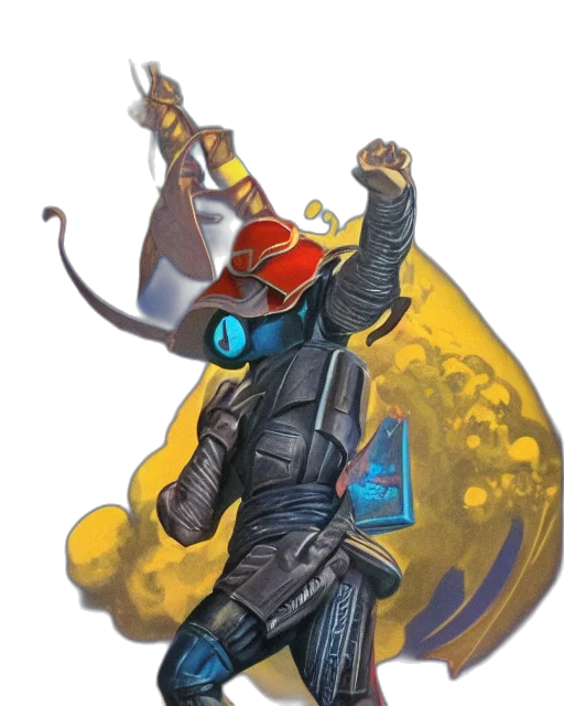 robot, staff, mask, weapon, concept art, fantasy art, cyberpunk, pixel art transparent PNG cut-out