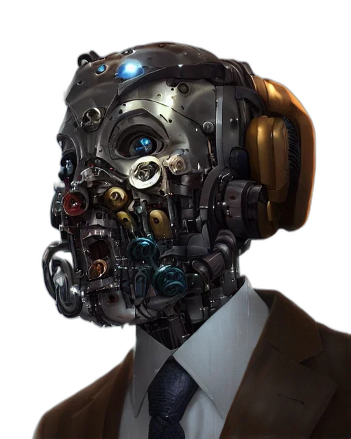 robot, mask, face, cyberpunk, concept art, comic book art, 3d render, rugged transparent PNG cut-out