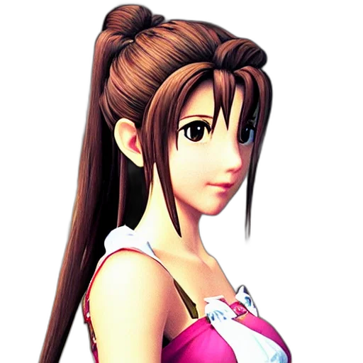 staff, face, 3d render, photorealistic, anime, concept art, aerith, gainsborough transparent PNG cut-out