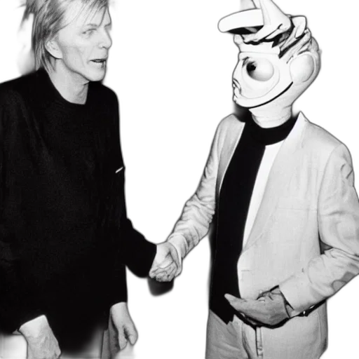jacket, mask, robot, outer space, david, bowie, shaking, hands transparent PNG cut-out