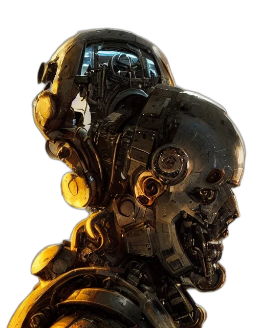 robot, mask, face, weapon, cyberpunk, concept art, 3d render, photorealistic transparent PNG cut-out