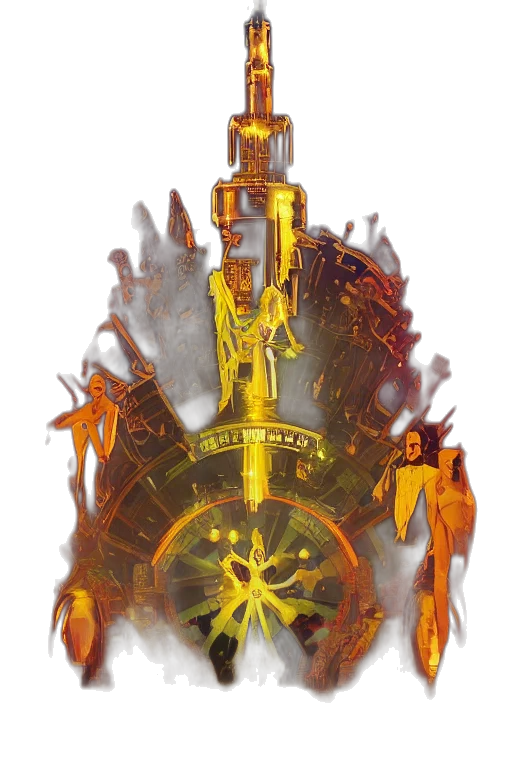 crown, staff, sword, concept art, fantasy art, 3d render, fire, golden transparent PNG cut-out