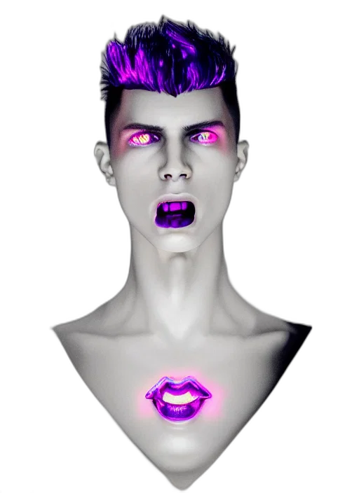 face, mask, creature, 3d render, cyberpunk, vaporwave, concept art, neon lights transparent PNG cut-out