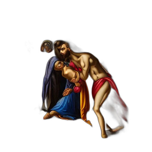 pixel art, concept art, oil, panting, jesus, kissing, prostitute, street transparent PNG cut-out