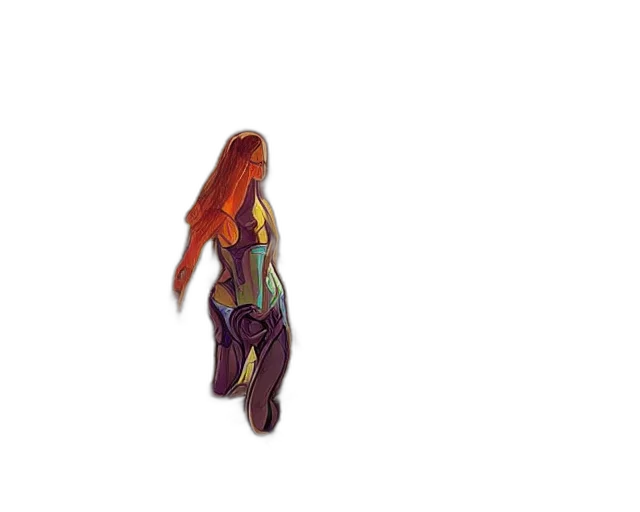 dress, hair, staff, creature transparent PNG cut-out