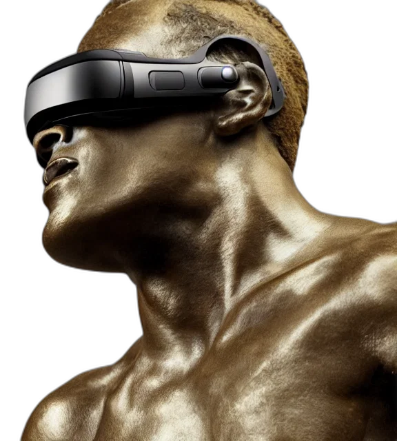 3d render, cyberpunk, photorealistic, photo, medium, shot, bronze, statue transparent PNG cut-out