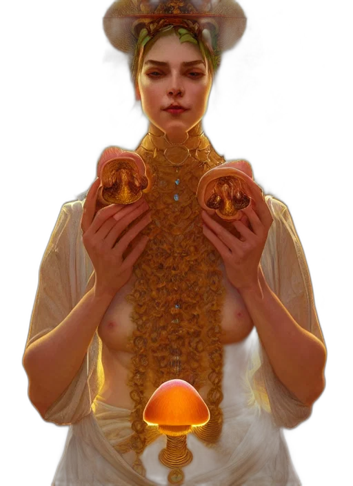 dress, jewelry, crown, food, concept art, fantasy art, 3d render, photorealistic transparent PNG cut-out