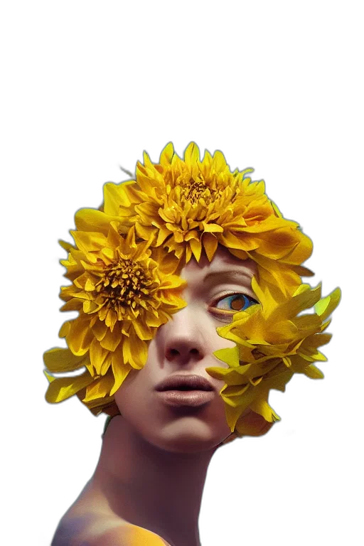 face, flower, crown, mask, photorealistic, fantasy art, concept art, oil painting transparent PNG cut-out