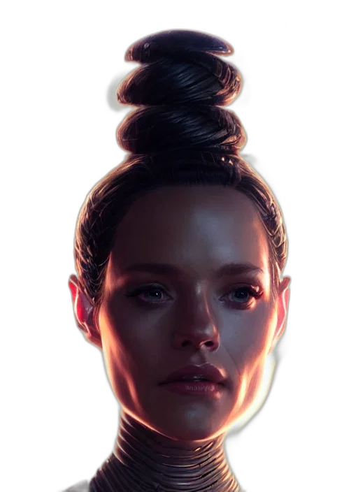face, hair, crown, robot, concept art, photorealistic, cyberpunk, 3d render transparent PNG cut-out