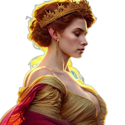 dress, crown, hat, jewelry, fantasy art, oil painting, concept art, photorealistic transparent PNG cut-out