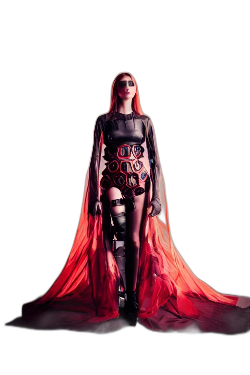 dress, concept art, fantasy art, 3d render, cyberpunk, red, dark, beautifull transparent PNG cut-out