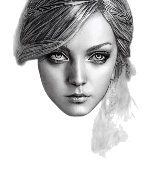 face, mask, crown, hair, photorealistic, fantasy art, concept art, pencil sketch transparent PNG cut-out