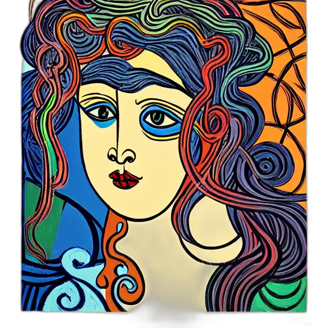 face, cartoon, oil painting, watercolor, fantasy art, colorful, blue, beautiful transparent PNG cut-out
