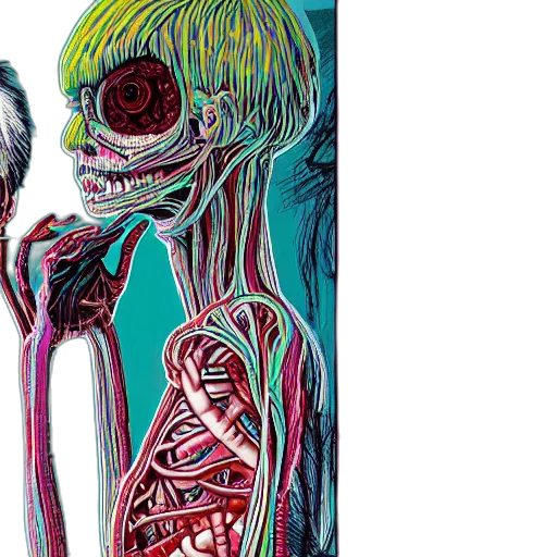 concept art, colorful, illustration, creative, design, human, brain, biopunk transparent PNG cut-out