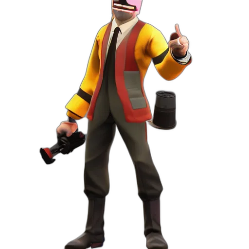 staff, jacket, weapon, robot, concept art, 3d render, pixel art, cartoon transparent PNG cut-out
