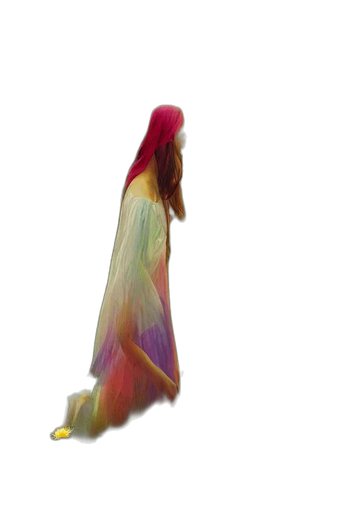 dress, hair, staff, umbrella, 3d render, vaporwave, concept art, oil painting transparent PNG cut-out