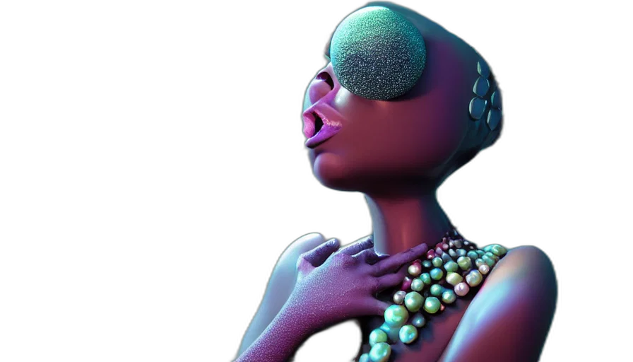jewelry, mask, robot, face, 3d render, photorealistic, concept art, cyberpunk transparent PNG cut-out