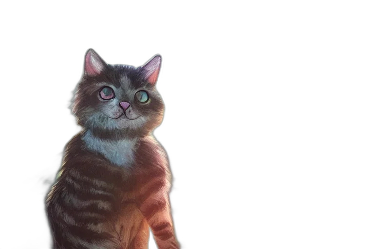 creature, animal, staff, 3d render, photorealistic, cat, forest, warm transparent PNG cut-out