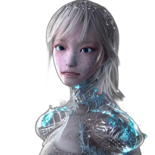 robot, face, 3d render, cyberpunk, concept art, photorealistic, blue, full transparent PNG cut-out