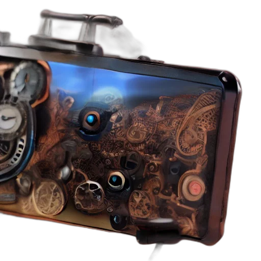 weapon, photorealistic, concept art, 3d render, handheld, steampunk, console transparent PNG cut-out