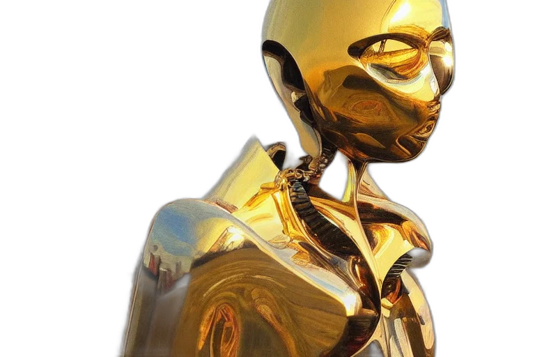 mask, robot, jewelry, 3d render, concept art, photorealistic, golden, homo transparent PNG cut-out
