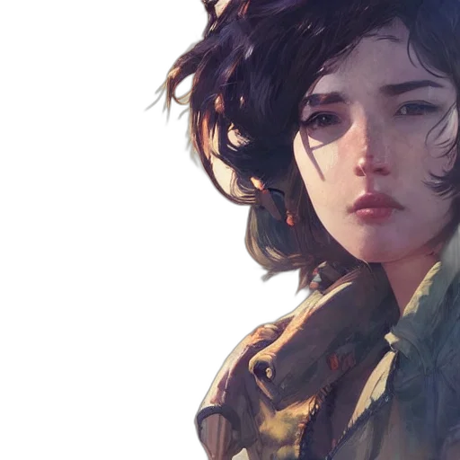 face, jacket, weapon, fantasy art transparent PNG cut-out