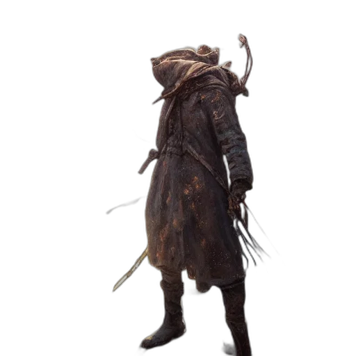 staff, creature, jacket, mask, concept art, fantasy art, 3d render, dark transparent PNG cut-out