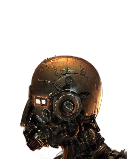 robot, mask, face, weapon, concept art, 3d render, cyberpunk, photorealistic transparent PNG cut-out
