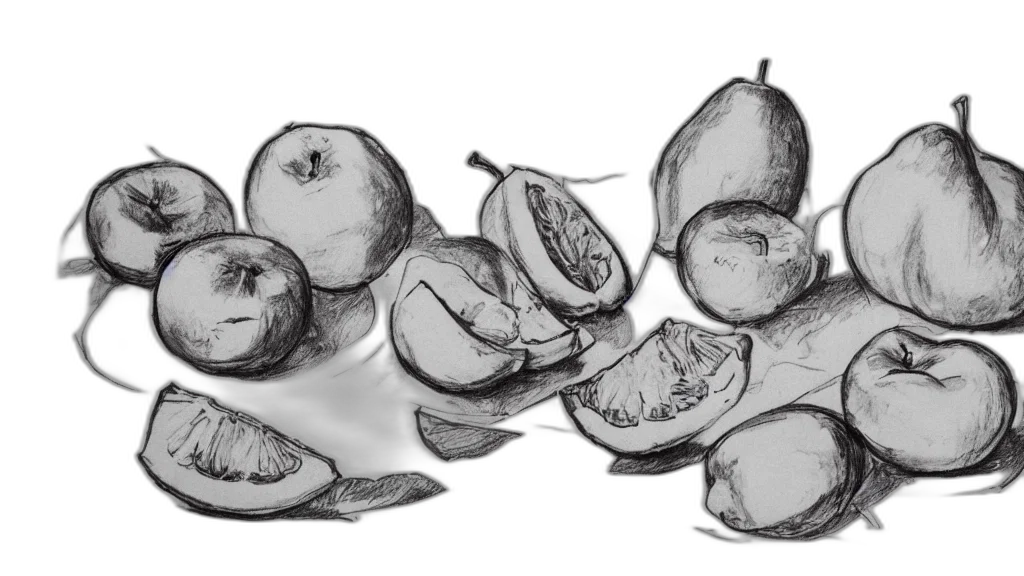 food, crown, pencil sketch, photorealistic, concept art, 3d render, monochrome, fruits transparent PNG cut-out