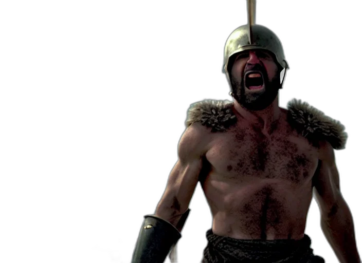 sword, cinematic, film, still, joe, biden, leonidas, shouting transparent PNG cut-out