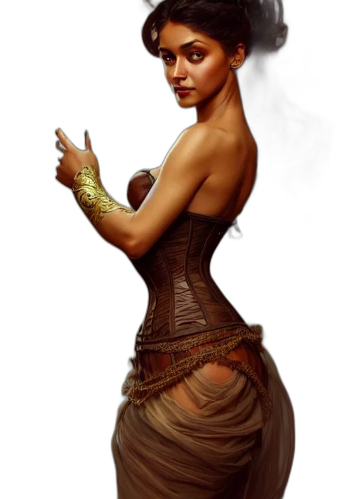 dress, staff, face, fantasy art, concept art, photorealistic, comic book art, earth tones transparent PNG cut-out