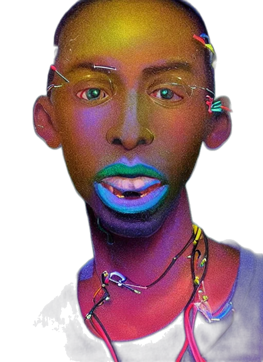 face, mask, robot, creature, 3d render, photorealistic, cartoon, vaporwave transparent PNG cut-out