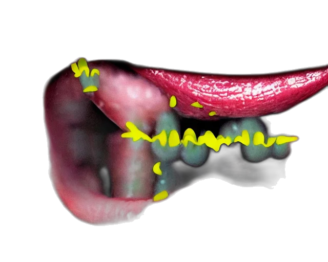 crown, jewelry, 3d render, photorealistic, mouth, full, bacteria, rotten transparent PNG cut-out