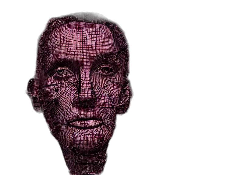 face, mask, robot, 3d render, photorealistic, cyberpunk, vaporwave, cinematic transparent PNG cut-out