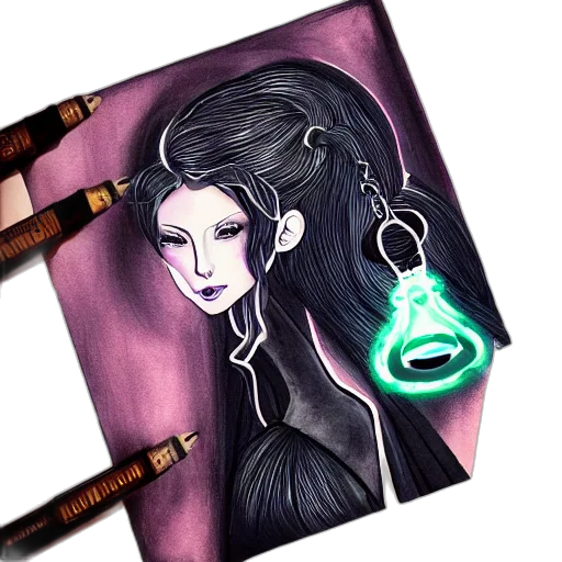 mask, jewelry, fantasy art, watercolor, concept art, comic book art, neon lights, dark transparent PNG cut-out