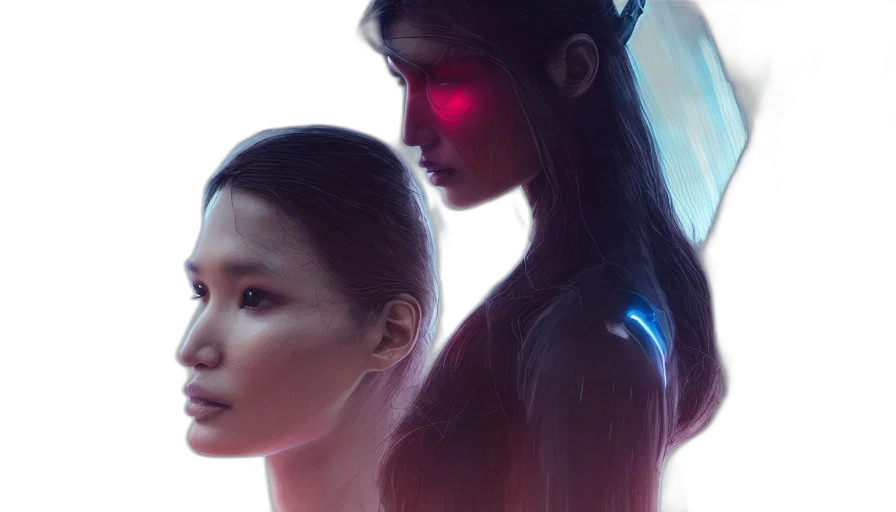 cyberpunk, concept art, fantasy art, comic book art, neon lights, outer space, red, dark transparent PNG cut-out
