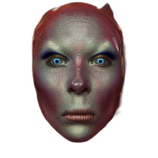 mask, face, robot, creature, 3d render, photorealistic, concept art, vaporwave transparent PNG cut-out