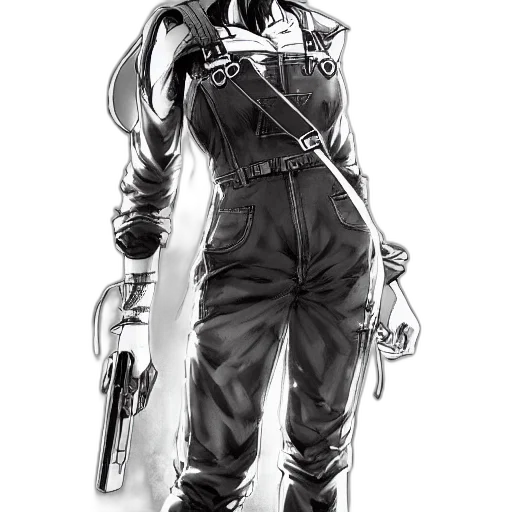 weapon, staff, jacket, sword, concept art, comic book art, cyberpunk, pencil sketch transparent PNG cut-out