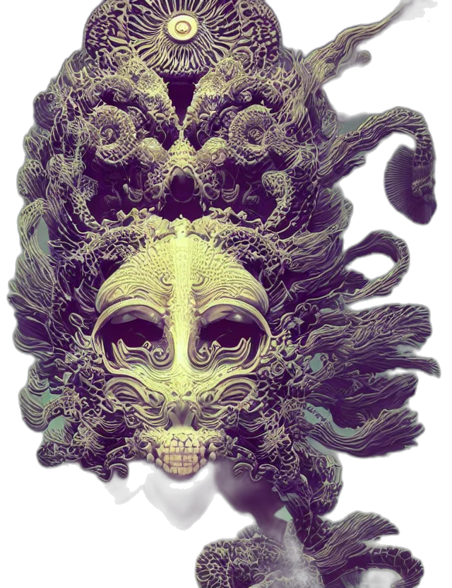 mask, crown, creature, dragon, fantasy art, 3d render, concept art, photorealistic transparent PNG cut-out