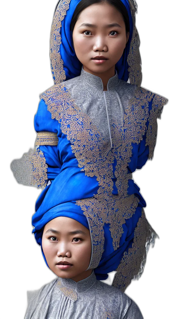dress, crown, face, 3d render, photorealistic, oil painting, blue, highly transparent PNG cut-out