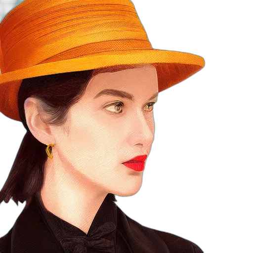 hat, photorealistic, oil painting, cartoon, watercolor, portrait, woman, wearing transparent PNG cut-out