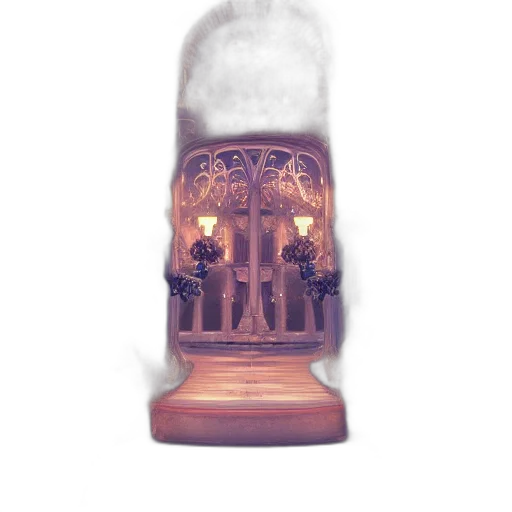 bottle, furniture, crown, dress, 3d render, concept art, fantasy art, photorealistic transparent PNG cut-out