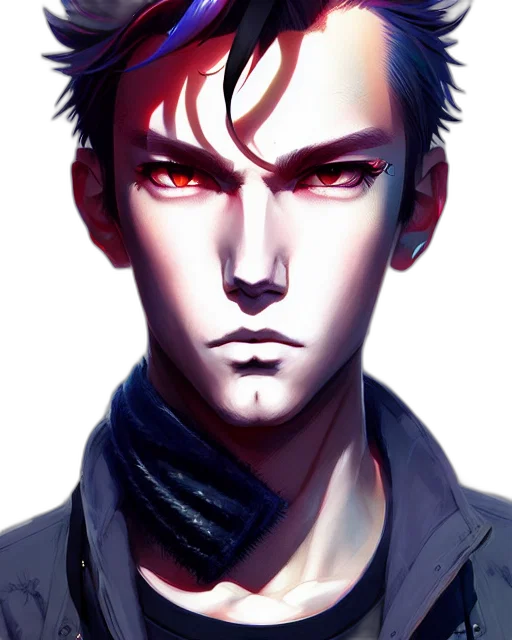 face, staff, jacket, mask, comic book art, anime, concept art, cyberpunk transparent PNG cut-out